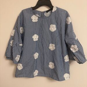 Floral and Striped 3/4 Sleeve Blouse - Women’s Small